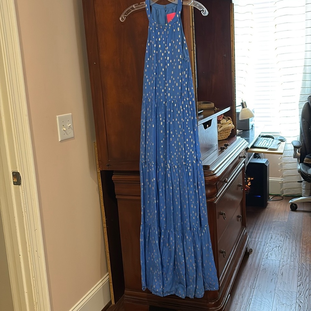 Lilly Pulitzer, extra small maxi dress light blue with gold XS